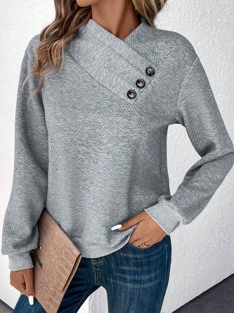 Plain Loose Buttoned Casual Sweatshirt