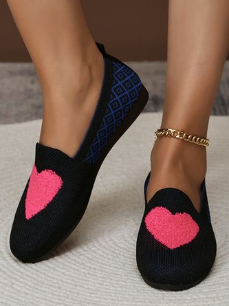 Color Block Heart Comfy Mesh Fabric Slip On Shoes