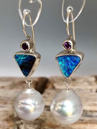 Elegant Geometric Crystal Imitation Pearl Dangle Earrings