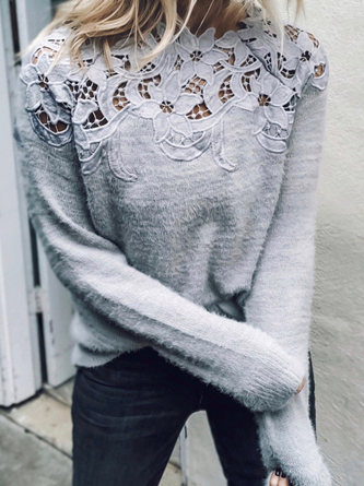 Yarn/Wool Yarn Plain Loose Casual Sweater