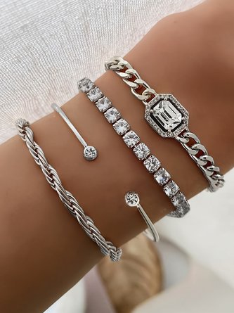 4pcs/set Rhinestone Metal Chain Bracelets Sets