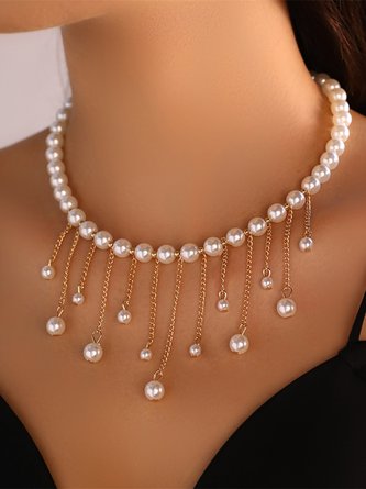 Elegant Chain Fringe Imitation Pearl Necklace