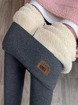 Fluff/Granular Fleece Fabric Tight Plain Casual Legging