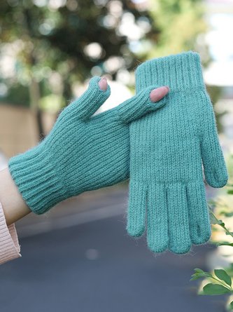 Women Casual Thicken Warm Lined Knitted Gloves