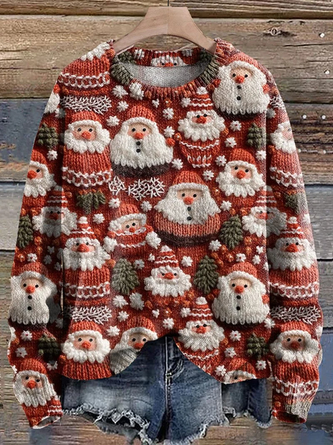 3D Digital Print Casual Loose Glitter Santa Claus Sweater