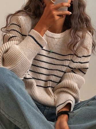 Casual Striped Loose Crew Neck Sweater