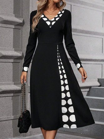 Polka Dots V Neck Elegant Dress