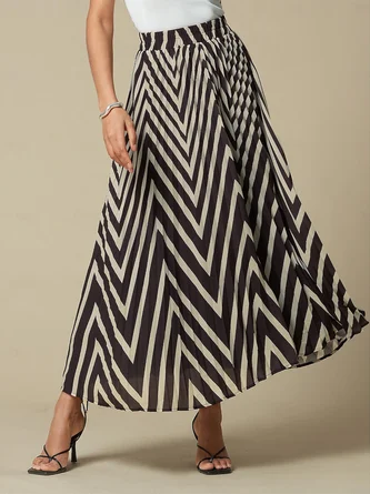 Chiffon Geometric Color Block Loose Elegant Skirt