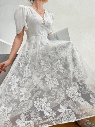 Plain Lace V Neck Elegant Dress