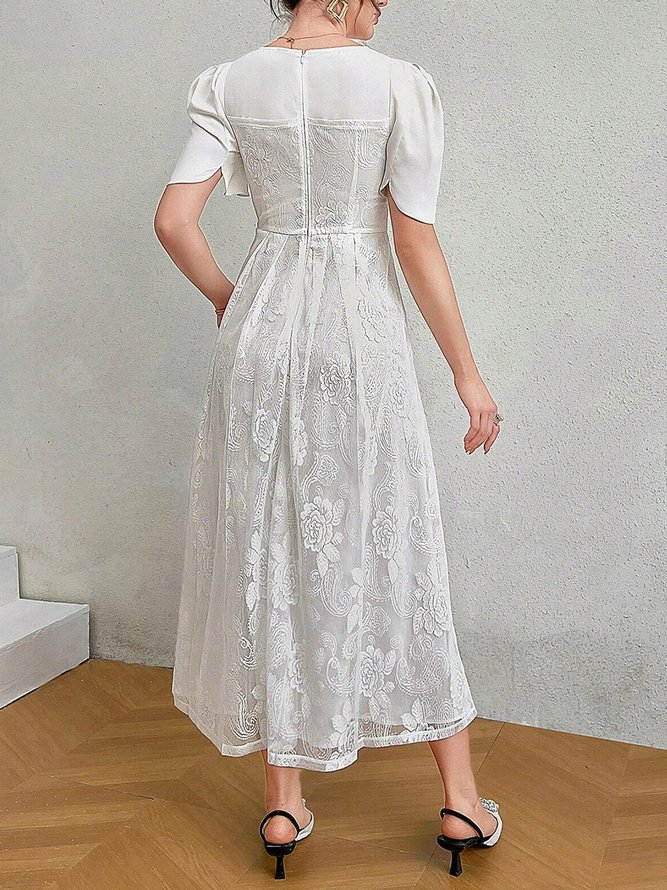 Plain Lace V Neck Elegant Dress