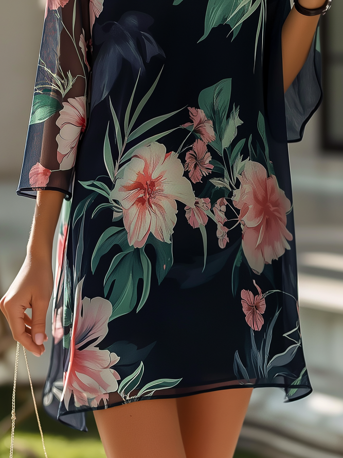 Casual Floral Square Neck Loose Dress