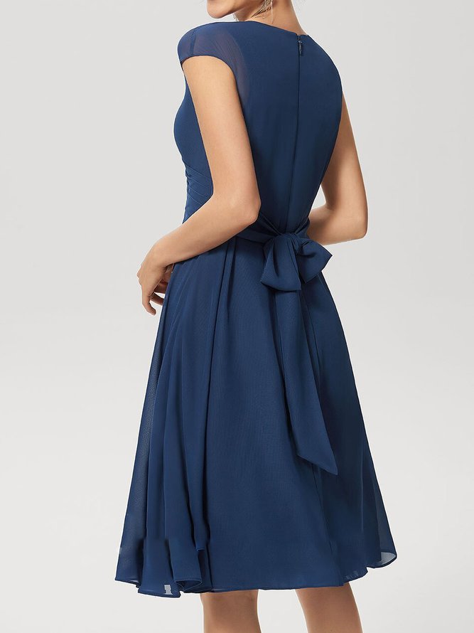 Chiffon Plain Bow Elegant Dress