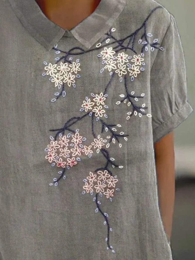 Cotton Casual Shawl Collar Floral Shirt