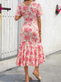V Neck Small Floral Ruched Vacation Dress